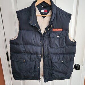 Tommy Hilfiger Goose Feather Down Black Puffer Vest Men XL Full Zip Pockets Logo